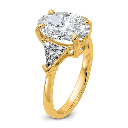 14K Yellow Gold 4 1/8 carat Certified Lab Grown Diamond VS/SI+ G+ Complete Oval and Trillion Three Stone Engagement Ring