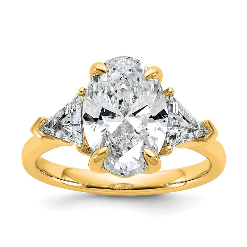 14K Yellow Gold 4 1/8 carat Certified Lab Grown Diamond VS+ F+ Complete Oval and Trillion Three Stone Engagement Ring