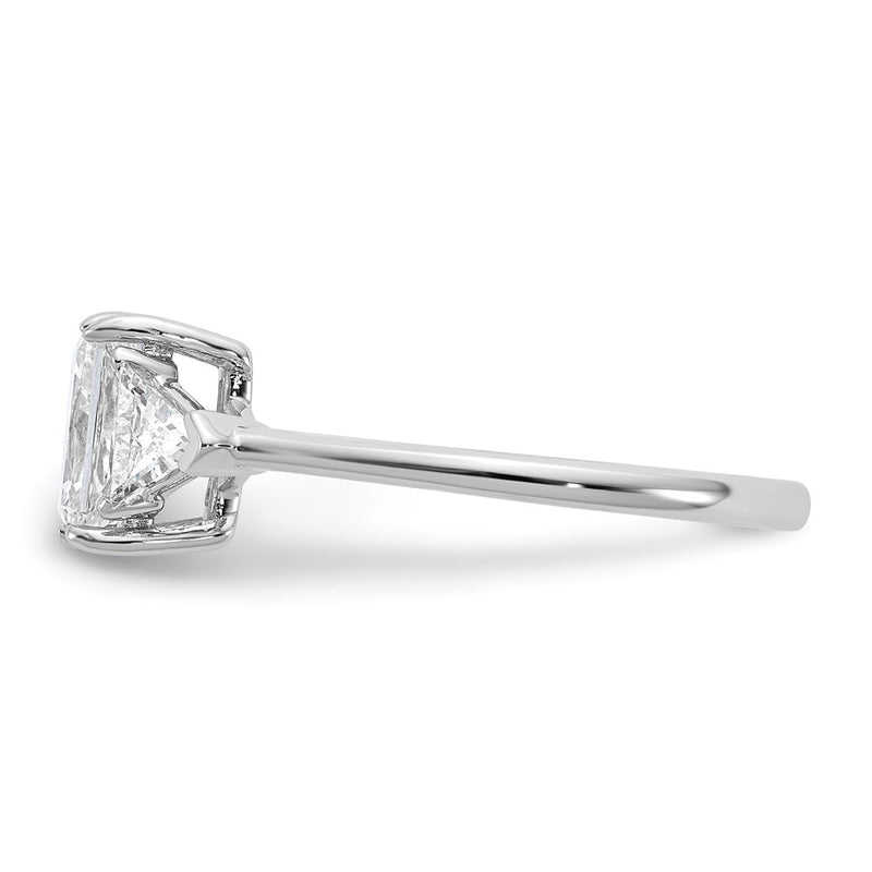 14K White Gold 3/8 carat Lab Grown Diamond VS/SI+ G+ Triangle 1 carat Radiant Center Semi Mount Three Stone Engagement Ring