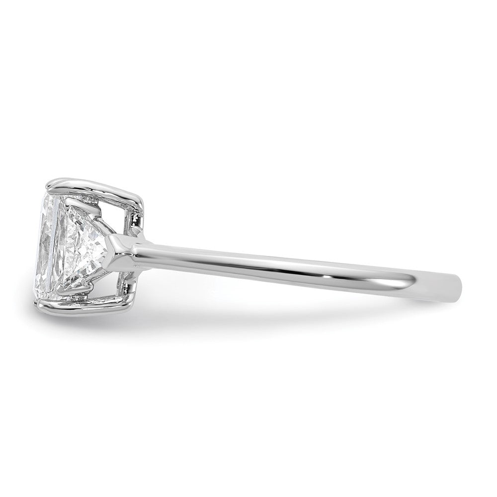 14K White Gold 3/8 carat Lab Grown Diamond VS+ F+ Triangle 1 carat Radiant Center Semi Mount Three Stone Engagement Ring