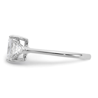14K White Gold 3/8 carat Lab Grown Diamond VS+ F+ Triangle 1 carat Radiant Center Semi Mount Three Stone Engagement Ring
