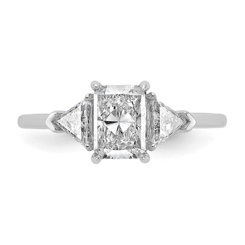 14K White Gold 3/8 carat Lab Grown Diamond VS/SI+ G+ Triangle 1 carat Radiant Center Semi Mount Three Stone Engagement Ring