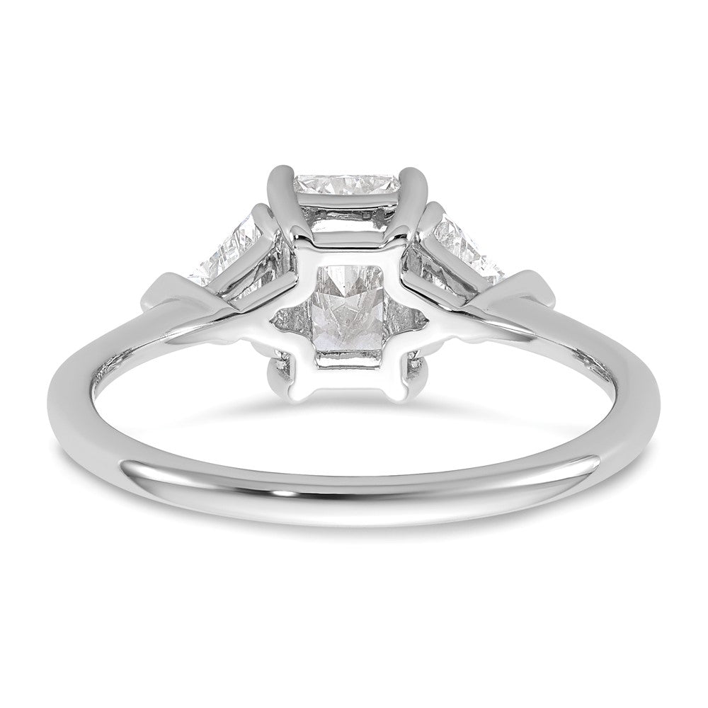 14K White Gold 1 3/8 carat Certified Lab Grown Diamond VS+ F+ Radiant and Triangle Complete Three Stone Engagement Ring