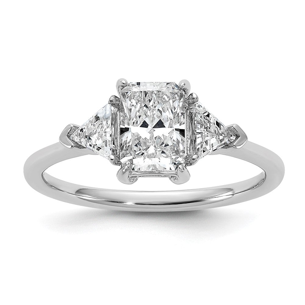 14K White Gold 1 3/8 carat Certified Lab Grown Diamond VS+ F+ Radiant and Triangle Complete Three Stone Engagement Ring