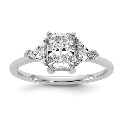 14K White Gold 1 3/8 carat Certified Lab Grown Diamond VS+ F+ Radiant and Triangle Complete Three Stone Engagement Ring