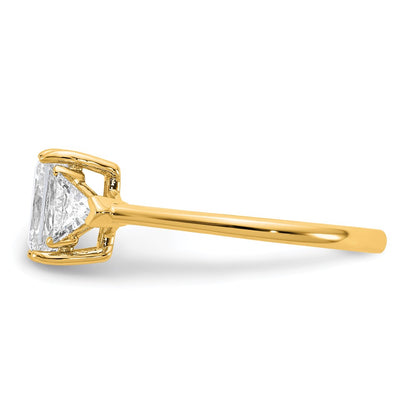 14K Yellow Gold 1 3/8 carat Certified Lab Grown Diamond VS+ F+ Radiant and Triangle Complete Three Stone Engagement Ring