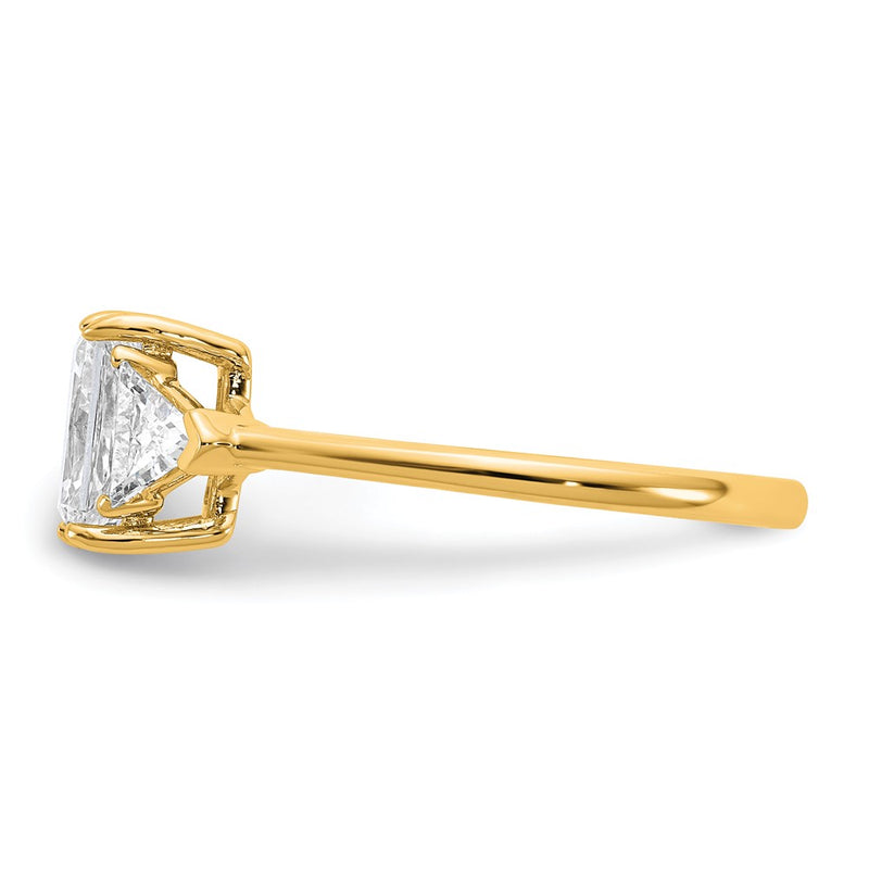 14K Yellow Gold 1 3/8 carat Certified Lab Grown Diamond VS+ F+ Radiant and Triangle Complete Three Stone Engagement Ring