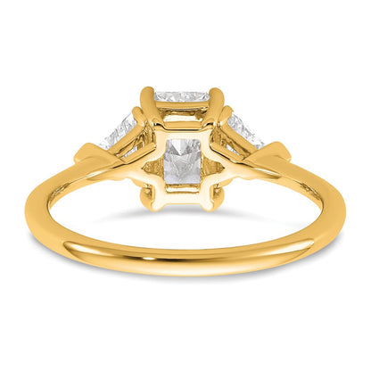 14K Yellow Gold 3/8 carat Lab Grown Diamond VS/SI+ G+ Triangle 1 carat Radiant Center Semi Mount Three Stone Engagement Ring