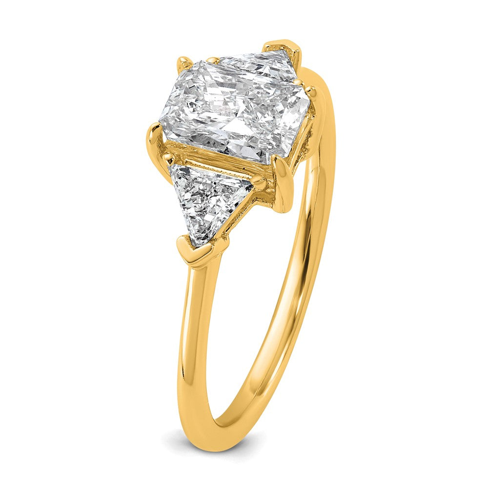 14K Yellow Gold 3/8 carat Lab Grown Diamond VS/SI+ G+ Triangle 1 carat Radiant Center Semi Mount Three Stone Engagement Ring