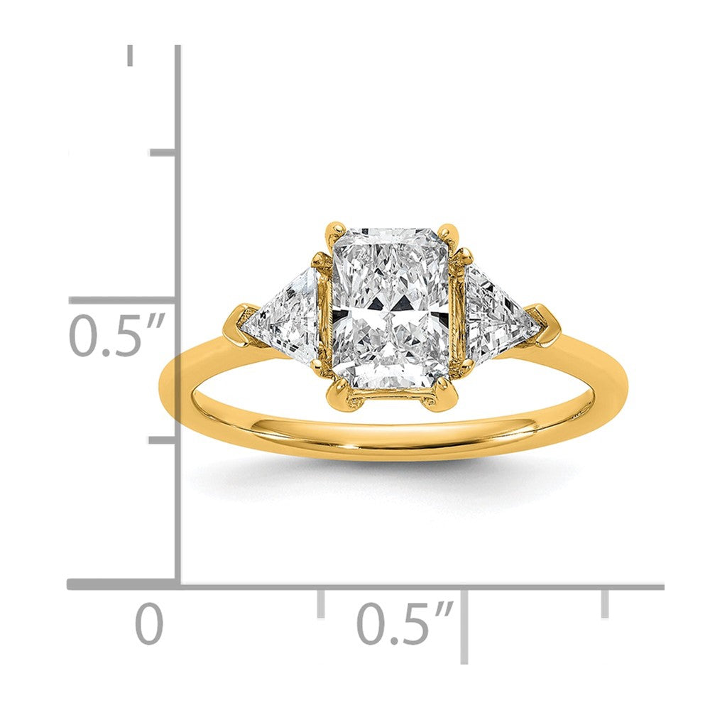 14K Yellow Gold 3/8 carat Lab Grown Diamond VS/SI+ G+ Triangle 1 carat Radiant Center Semi Mount Three Stone Engagement Ring