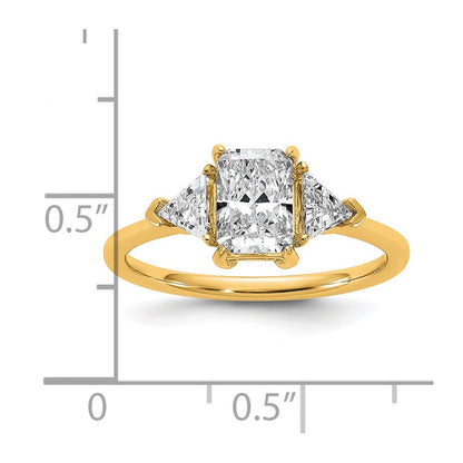 14K Yellow Gold 3/8 carat Lab Grown Diamond VS/SI+ G+ Triangle 1 carat Radiant Center Semi Mount Three Stone Engagement Ring