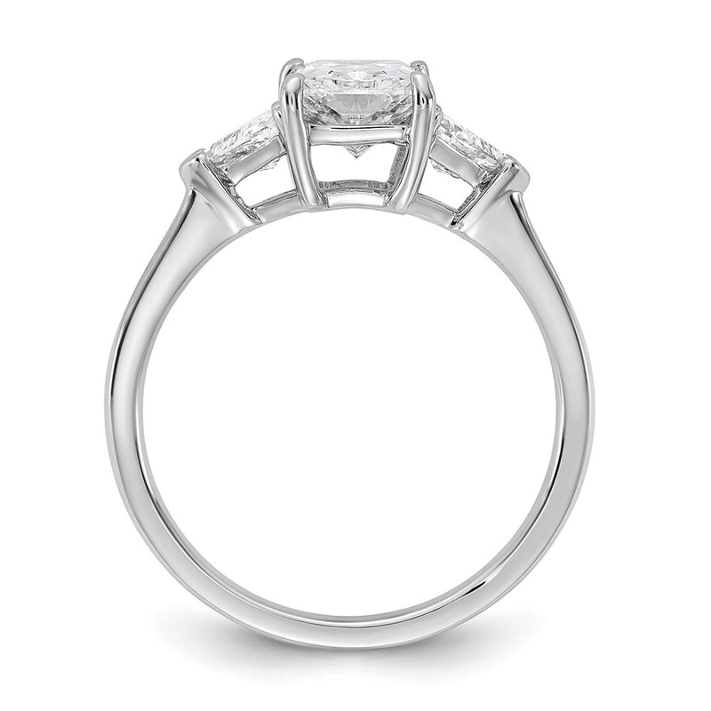 14K White Gold 2 carat Certified Lab Grown Diamond VS+ F+ Radiant and Triangle Complete Three Stone Engagement Ring