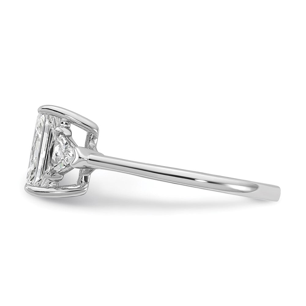14K White Gold 2 carat Certified Lab Grown Diamond VS/SI+ G+ Radiant and Triangle Complete Three Stone Engagement Ring