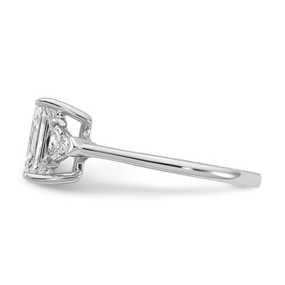 14K White Gold 2 carat Certified Lab Grown Diamond VS/SI+ G+ Radiant and Triangle Complete Three Stone Engagement Ring