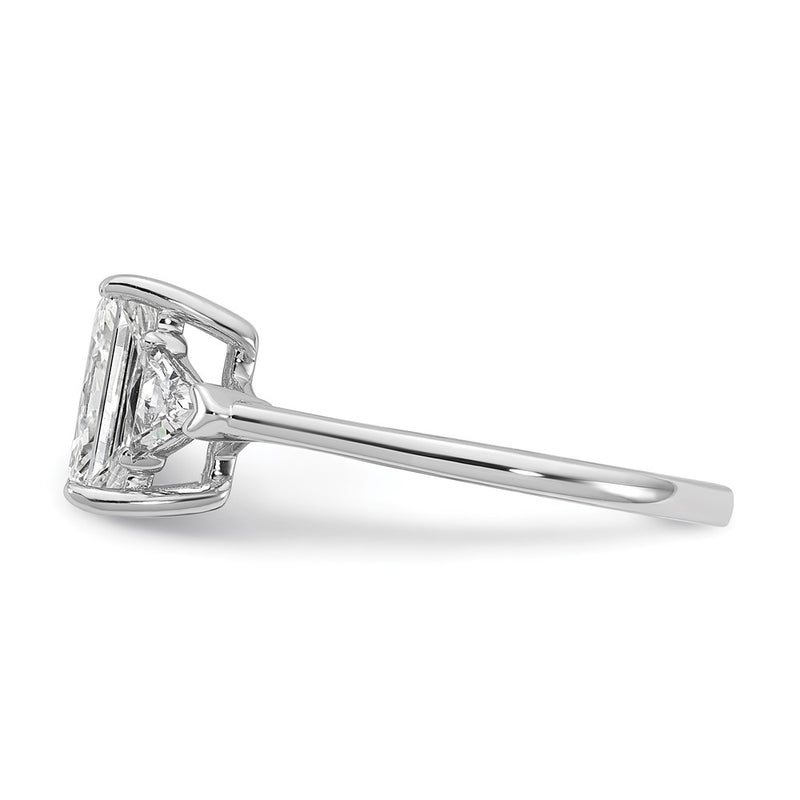 14K White Gold 1/2 carat Lab Grown Diamond VS+ F+ Triangle 1 1/2 carat Radiant Center Semi Mount Three Stone Engagement Ring