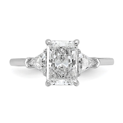 14K White Gold 2 carat Certified Lab Grown Diamond VS/SI+ G+ Radiant and Triangle Complete Three Stone Engagement Ring