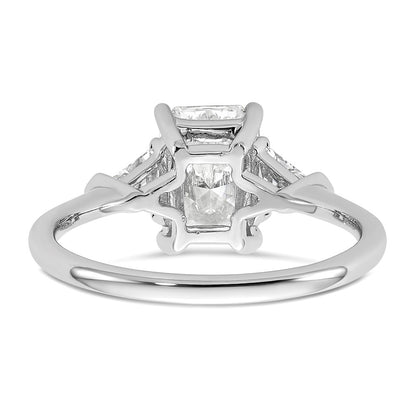 14K White Gold 2 carat Certified Lab Grown Diamond VS/SI+ G+ Radiant and Triangle Complete Three Stone Engagement Ring