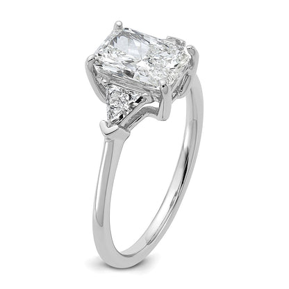 14K White Gold 1/2 carat Lab Grown Diamond VS/SI+ G+ Triangle 1 1/2 carat Radiant Center Semi Mount Three Stone Engagement Ring