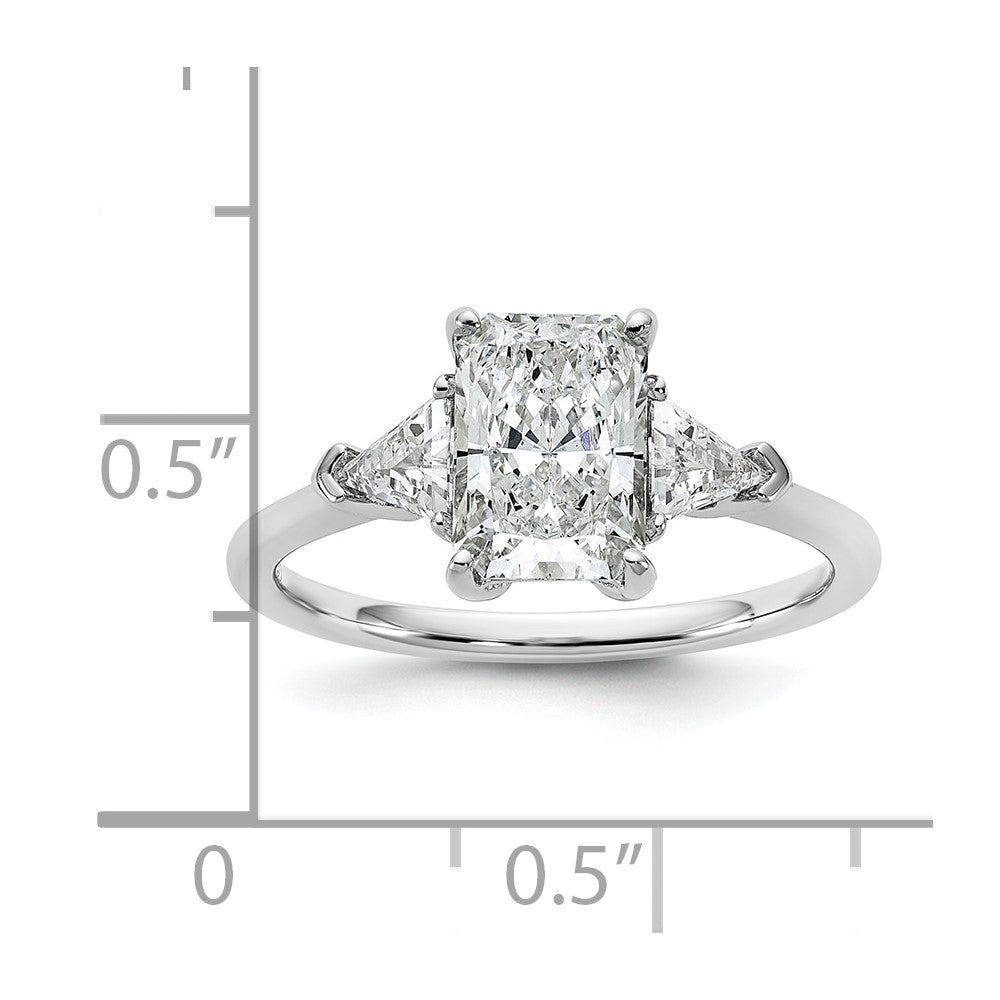 14K White Gold 2 carat Certified Lab Grown Diamond VS/SI+ G+ Radiant and Triangle Complete Three Stone Engagement Ring