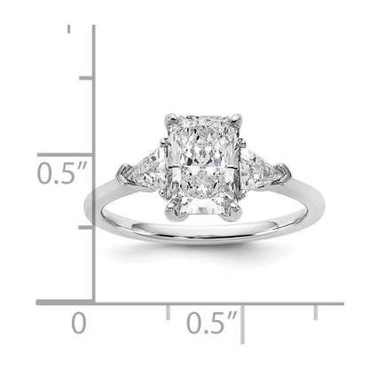 14K White Gold 2 carat Certified Lab Grown Diamond VS/SI+ G+ Radiant and Triangle Complete Three Stone Engagement Ring