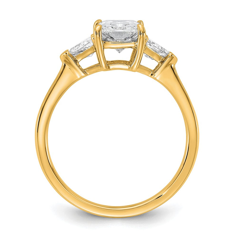 14K Yellow Gold 2 carat Certified Lab Grown Diamond VS+ F+ Radiant and Triangle Complete Three Stone Engagement Ring