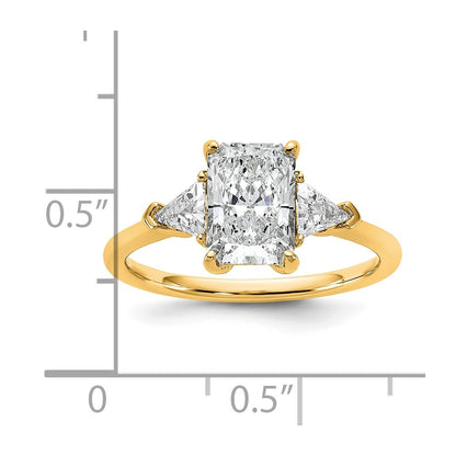 14K Yellow Gold 2 carat Certified Lab Grown Diamond VS+ F+ Radiant and Triangle Complete Three Stone Engagement Ring