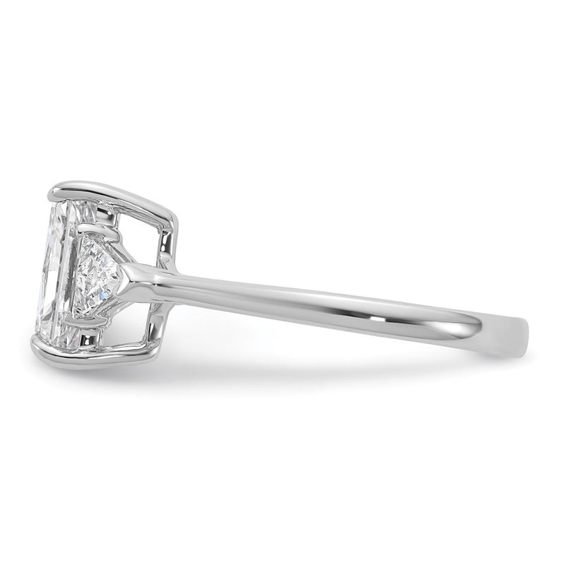 14K White Gold 2 1/2 carat Certified Lab Grown Diamond VS/SI+ G+ Radiant and Triangle Complete Three Stone Engagement Ring
