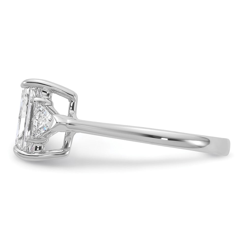 14K White Gold 2 1/2 carat Certified Lab Grown Diamond VS+ F+ Radiant and Triangle Complete Three Stone Engagement Ring