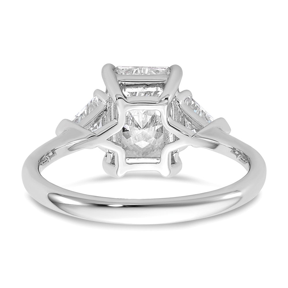14K White Gold 1/2 carat Lab Grown Diamond VS+ F+ Triangle 2 carat Radiant Center Semi Mount Three Stone Engagement Ring