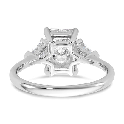 14K White Gold 1/2 carat Lab Grown Diamond VS+ F+ Triangle 2 carat Radiant Center Semi Mount Three Stone Engagement Ring