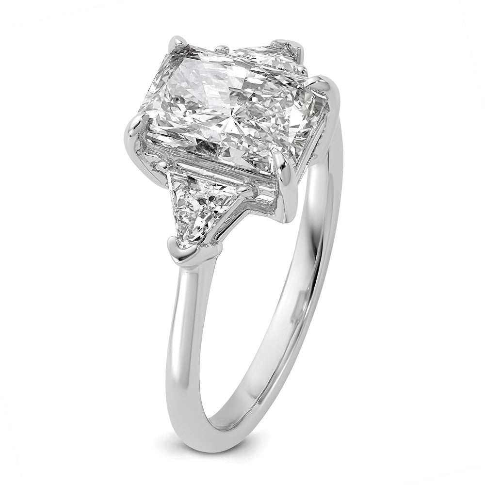14K White Gold 1/2 carat Lab Grown Diamond VS/SI+ G+ Triangle 2 carat Radiant Center Semi Mount Three Stone Engagement Ring