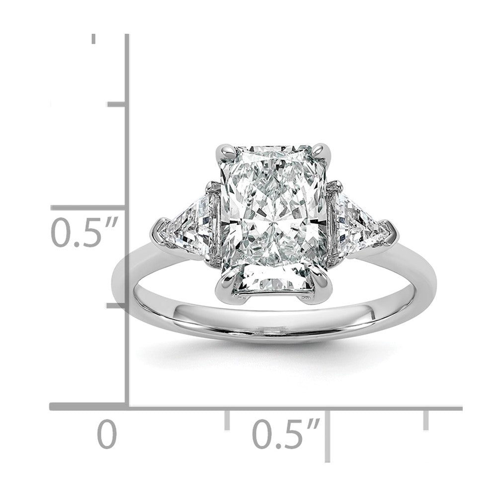 14K White Gold 2 1/2 carat Certified Lab Grown Diamond VS/SI+ G+ Radiant and Triangle Complete Three Stone Engagement Ring
