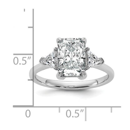 14K White Gold 2 1/2 carat Certified Lab Grown Diamond VS/SI+ G+ Radiant and Triangle Complete Three Stone Engagement Ring