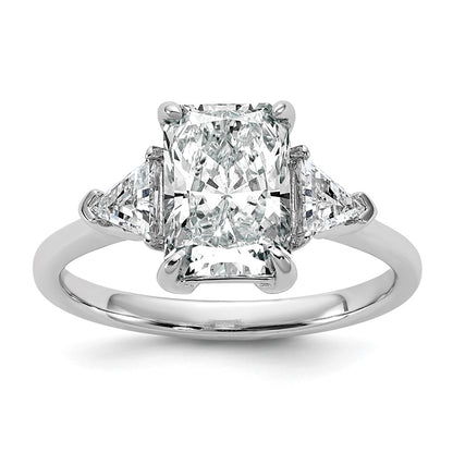 14K White Gold 2 1/2 carat Certified Lab Grown Diamond VS/SI+ G+ Radiant and Triangle Complete Three Stone Engagement Ring