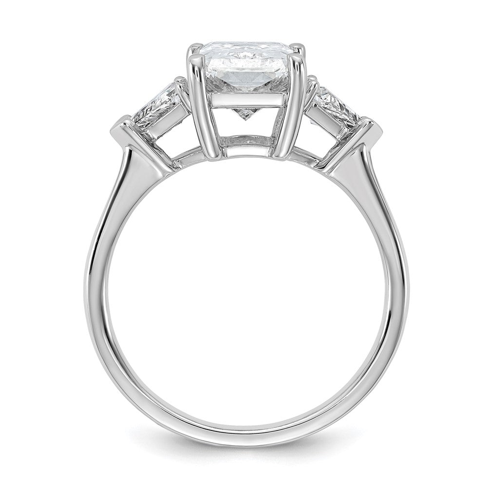 14K White Gold 5/8 carat Lab Grown Diamond VS/SI+ G+ Triangle 2 1/2 carat Radiant Center Semi Mount Three Stone Engagement Ring