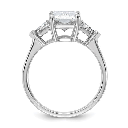 14K White Gold 5/8 carat Lab Grown Diamond VS+ F+ Triangle 2 1/2 carat Radiant Center Semi Mount Three Stone Engagement Ring