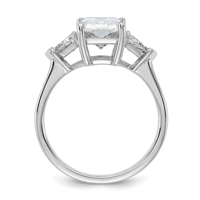 14K White Gold 5/8 carat Lab Grown Diamond VS+ F+ Triangle 2 1/2 carat Radiant Center Semi Mount Three Stone Engagement Ring