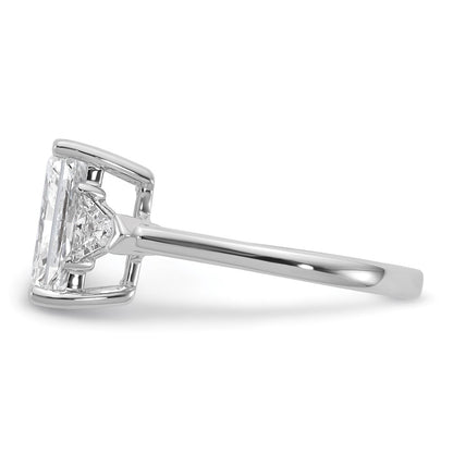 14K White Gold 5/8 carat Lab Grown Diamond VS+ F+ Triangle 2 1/2 carat Radiant Center Semi Mount Three Stone Engagement Ring
