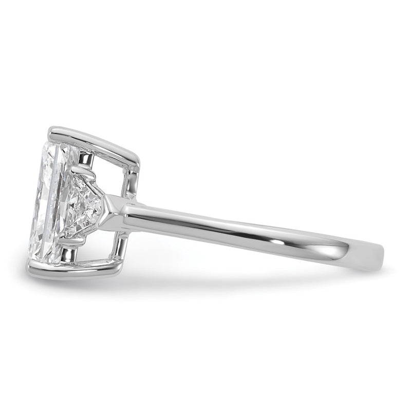 14K White Gold 5/8 carat Lab Grown Diamond VS+ F+ Triangle 2 1/2 carat Radiant Center Semi Mount Three Stone Engagement Ring