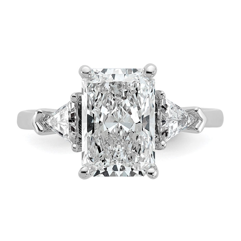 14K White Gold 3 1/8 carat Certified Lab Grown Diamond VS+ F+ Radiant and Triangle Complete Three Stone Engagement Ring