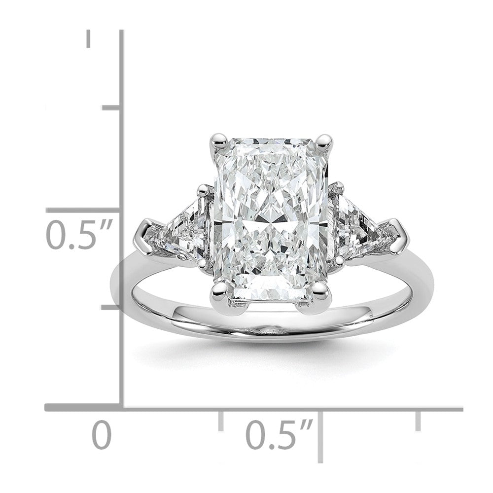 14K White Gold 5/8 carat Lab Grown Diamond VS+ F+ Triangle 2 1/2 carat Radiant Center Semi Mount Three Stone Engagement Ring