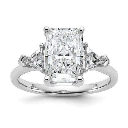 14K White Gold 3 1/8 carat Certified Lab Grown Diamond VS+ F+ Radiant and Triangle Complete Three Stone Engagement Ring