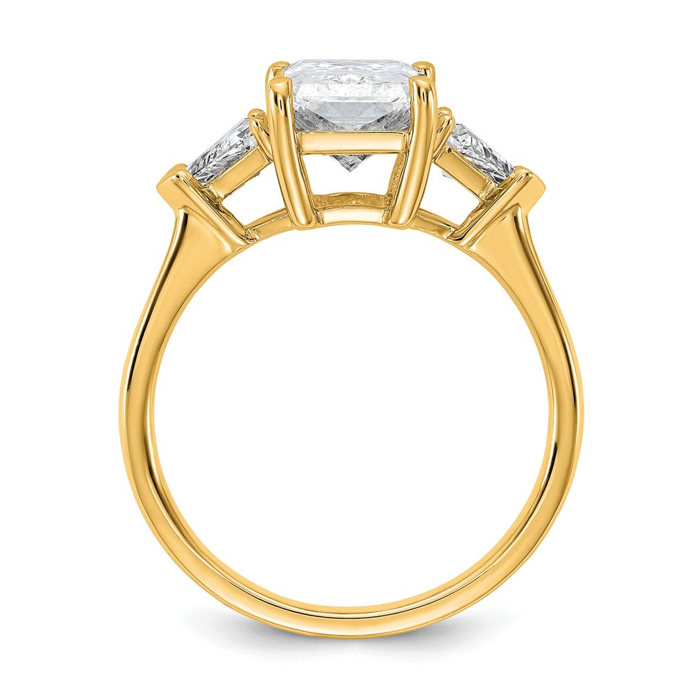 14K Yellow Gold 3 1/8 carat Certified Lab Grown Diamond VS+ F+ Radiant and Triangle Complete Three Stone Engagement Ring
