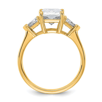 14K Yellow Gold 3 1/8 carat Certified Lab Grown Diamond VS+ F+ Radiant and Triangle Complete Three Stone Engagement Ring
