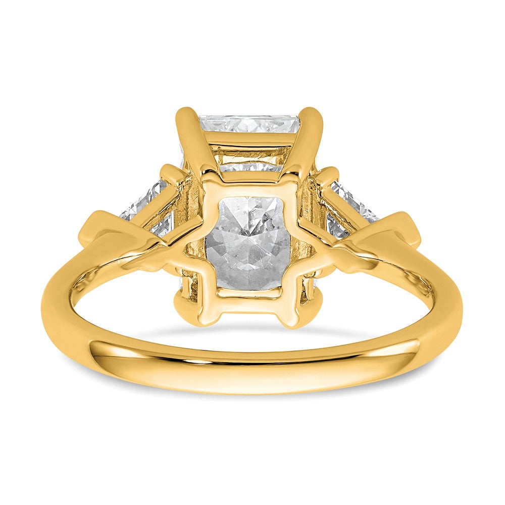 14K Yellow Gold 3 1/8 carat Certified Lab Grown Diamond VS/SI+ G+ Radiant and Triangle Complete Three Stone Engagement Ring