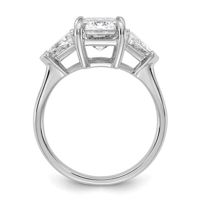 14K White Gold 5/8 carat Lab Grown Diamond VS+ F+ Triangle 3 carat Radiant Center Semi Mount Three Stone Engagement Ring