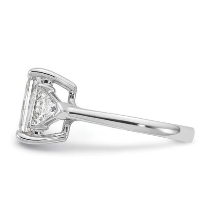 14K White Gold 5/8 carat Lab Grown Diamond VS+ F+ Triangle 3 carat Radiant Center Semi Mount Three Stone Engagement Ring