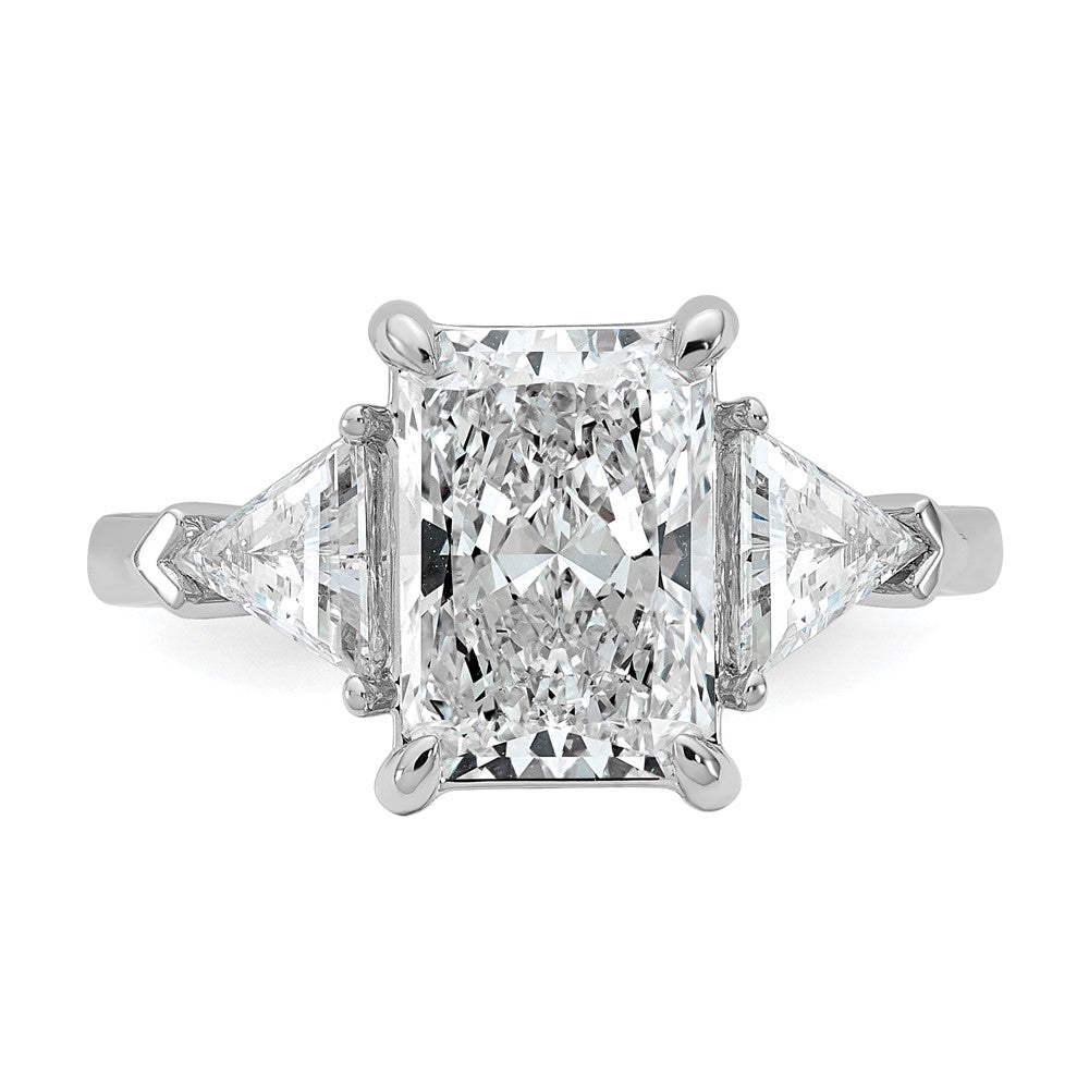 14K White Gold 5/8 carat Lab Grown Diamond VS+ F+ Triangle 3 carat Radiant Center Semi Mount Three Stone Engagement Ring