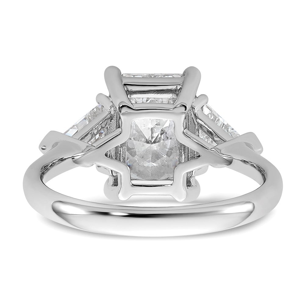 14K White Gold 3 5/8 carat Certified Lab Grown Diamond VS/SI+ G+ Radiant and Triangle Complete Three Stone Engagement Ring