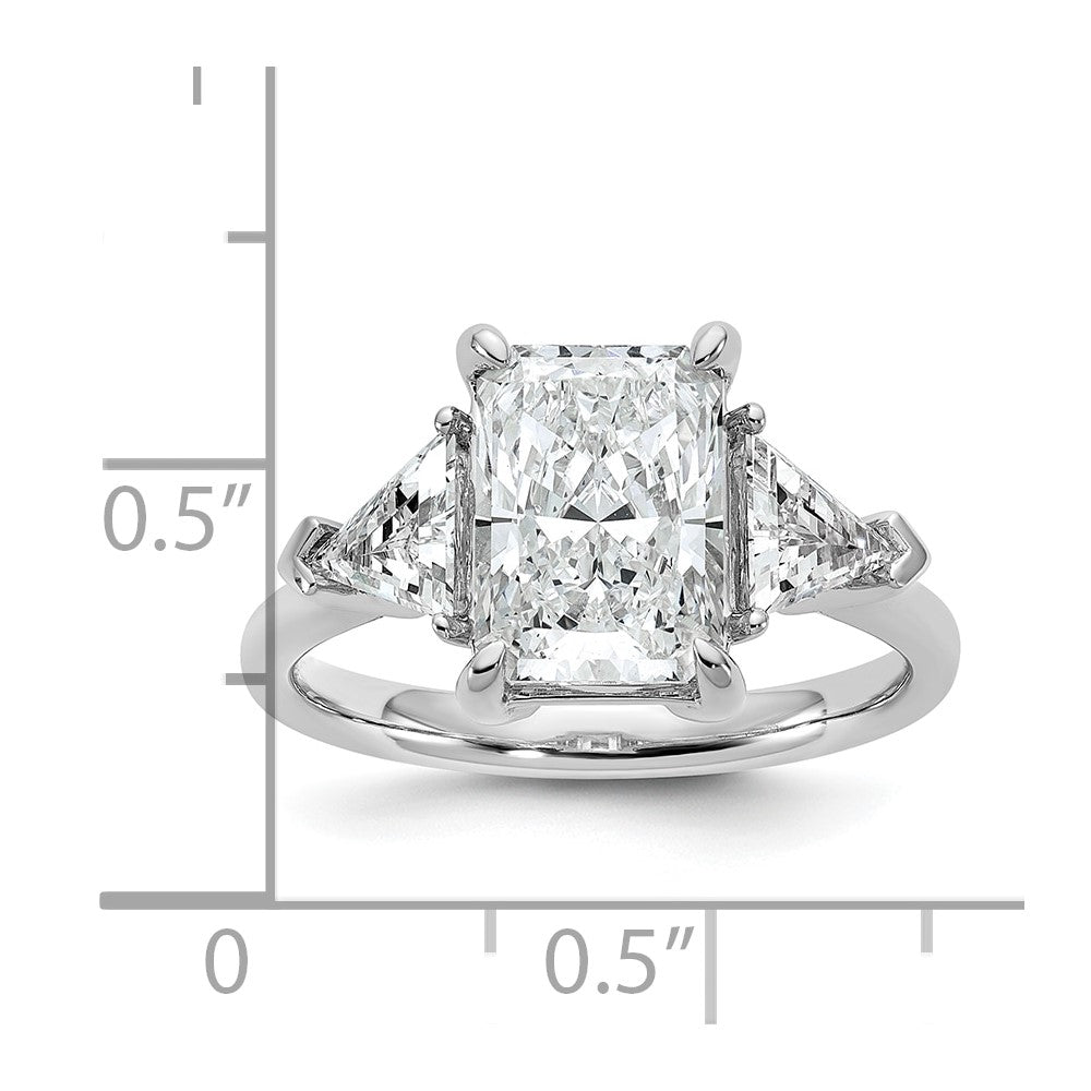 14K White Gold 5/8 carat Lab Grown Diamond VS+ F+ Triangle 3 carat Radiant Center Semi Mount Three Stone Engagement Ring